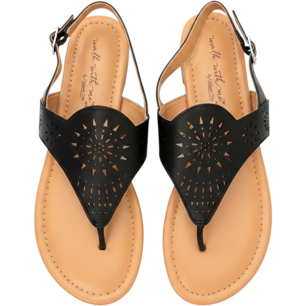Coldwater Creek Walk With Me Black Leather Laser Cut Slingback Sandals 8.5W